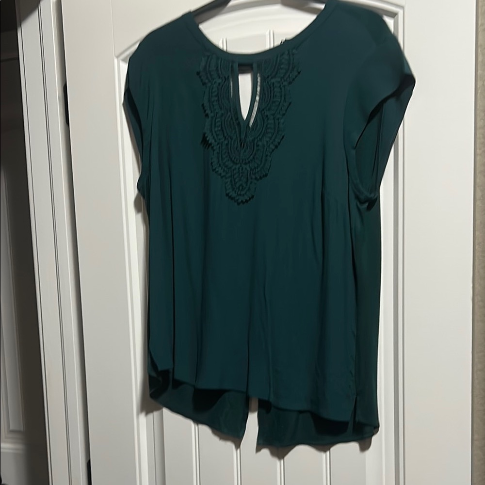 Daniel Rainn Teal Embroidered Keyhole Blouse